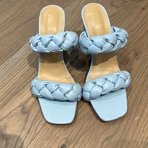 Light blue braided leather heels